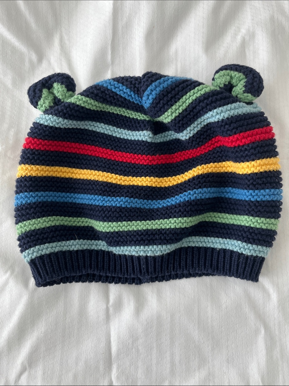 GAP Navy Striped Knit Beanie with Ear Accents  size 18-24 months